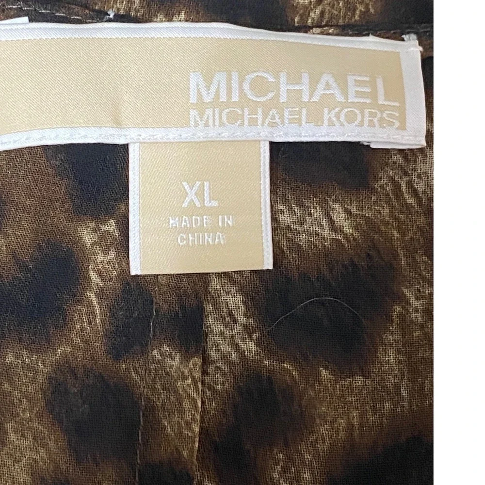 Michael Kors Sleeveless Top Women XL‎ Brown Animal Print Mob Wife V-Neck